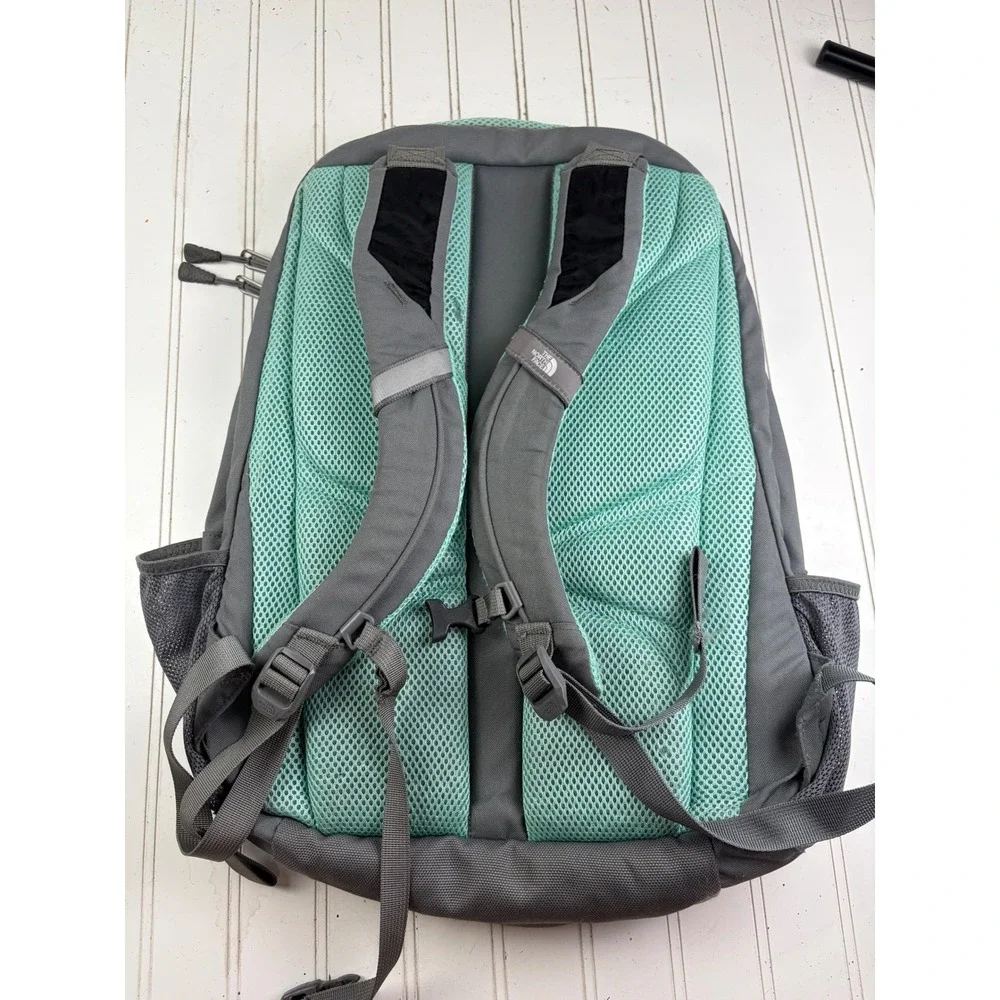The North Face Pivoter Gray Mint Green Laptop School Backpack Bag